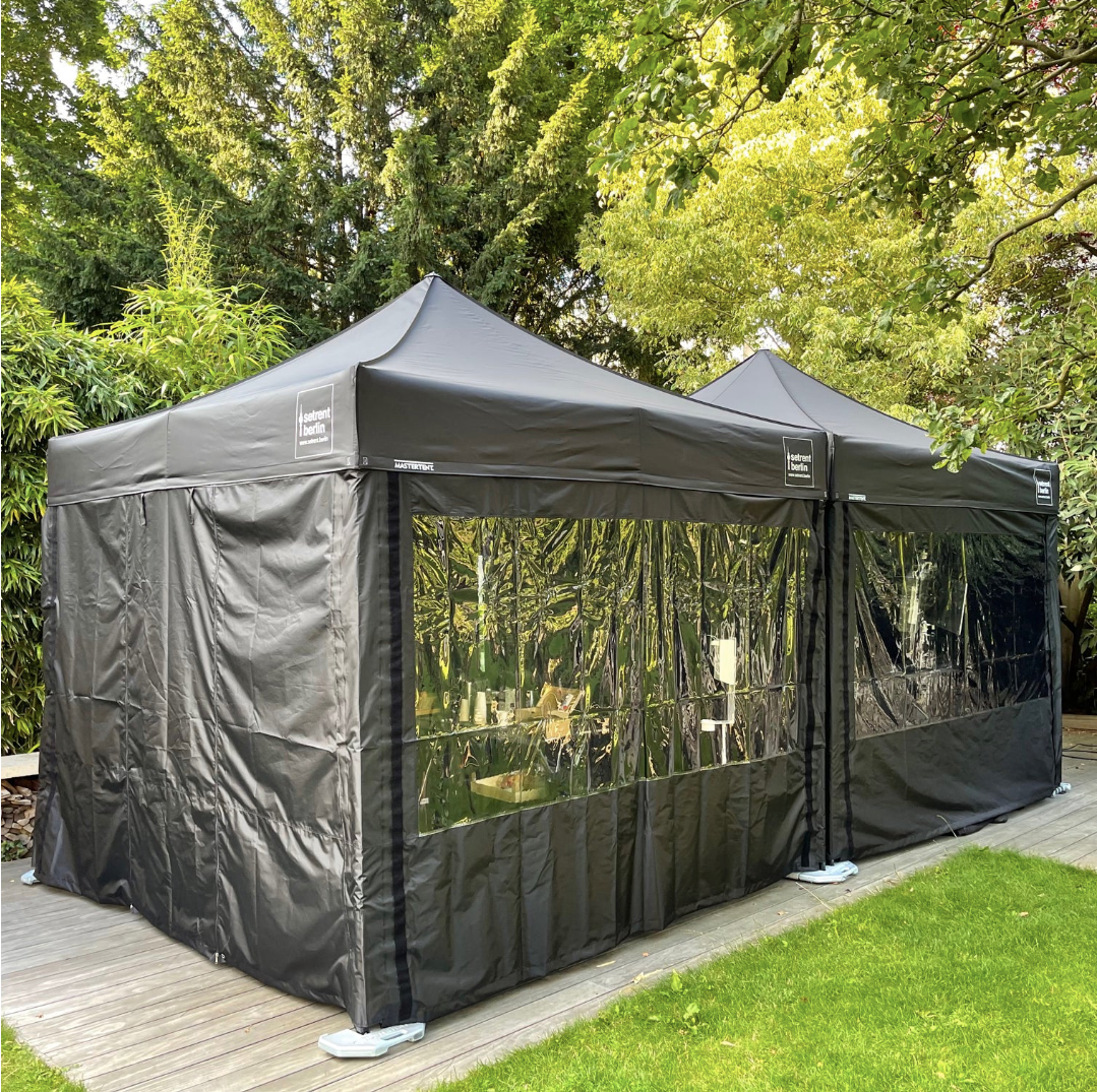 Falt-Zelt Mastertent Easy Up 3x6 Meter mit Seitenwänden und Panoramafenstern
